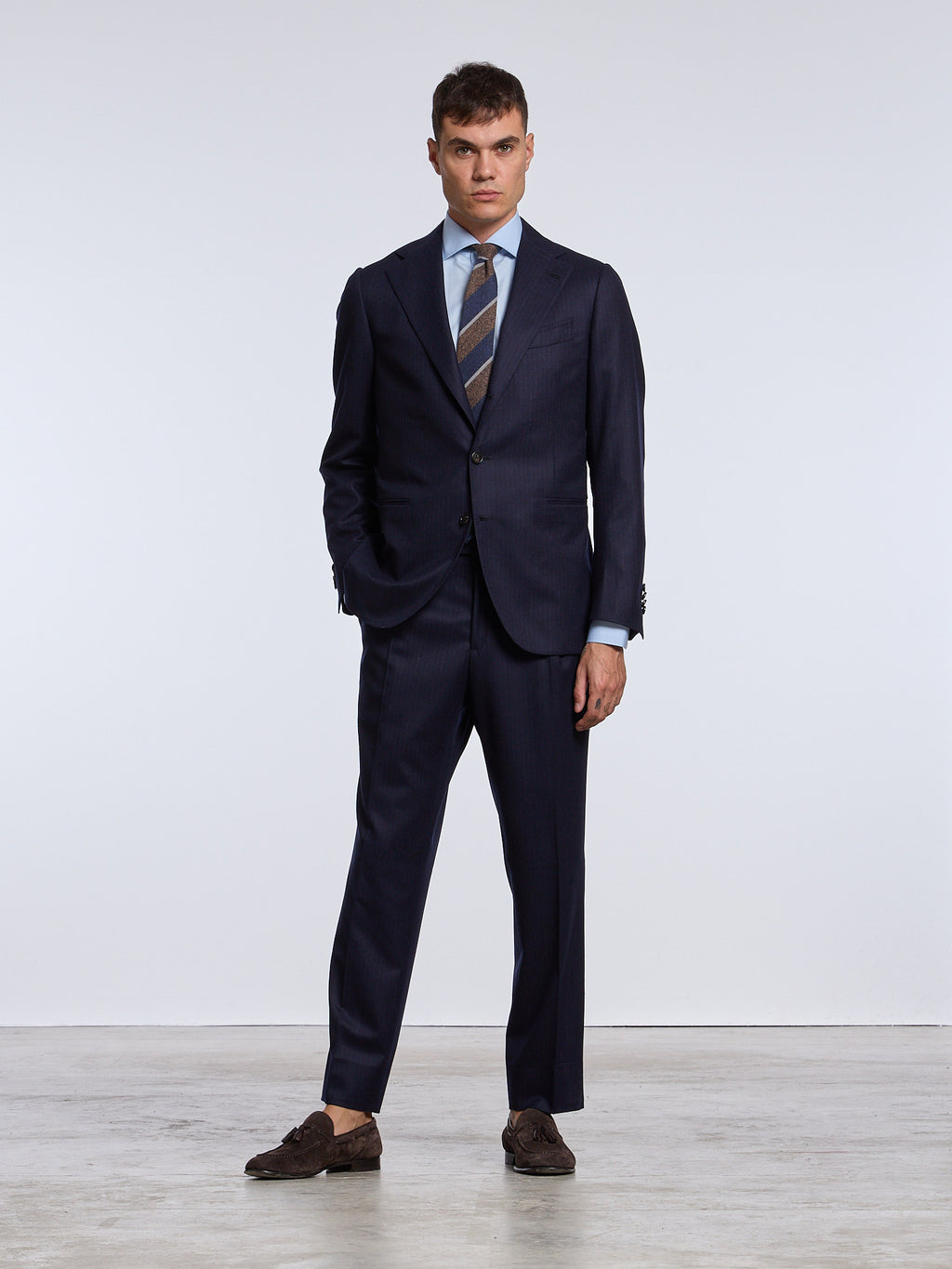 SINGLE-BREASTED WOOL PINSTRIPE SUIT - BLUE