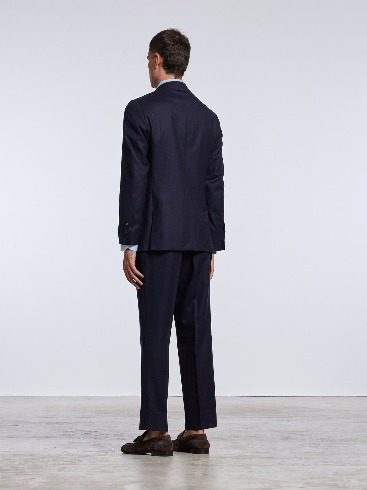 SINGLE-BREASTED WOOL PINSTRIPE SUIT - BLUE