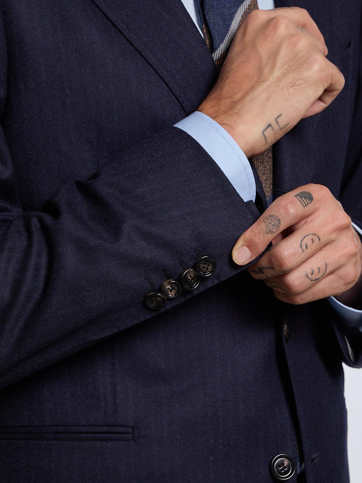 SINGLE-BREASTED WOOL PINSTRIPE SUIT - BLUE