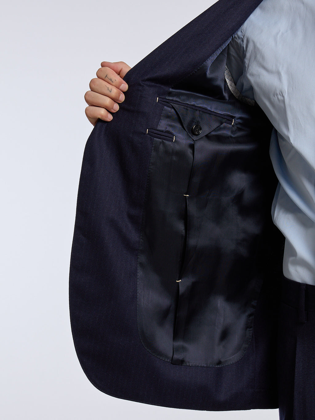 SINGLE-BREASTED WOOL PINSTRIPE SUIT - BLUE