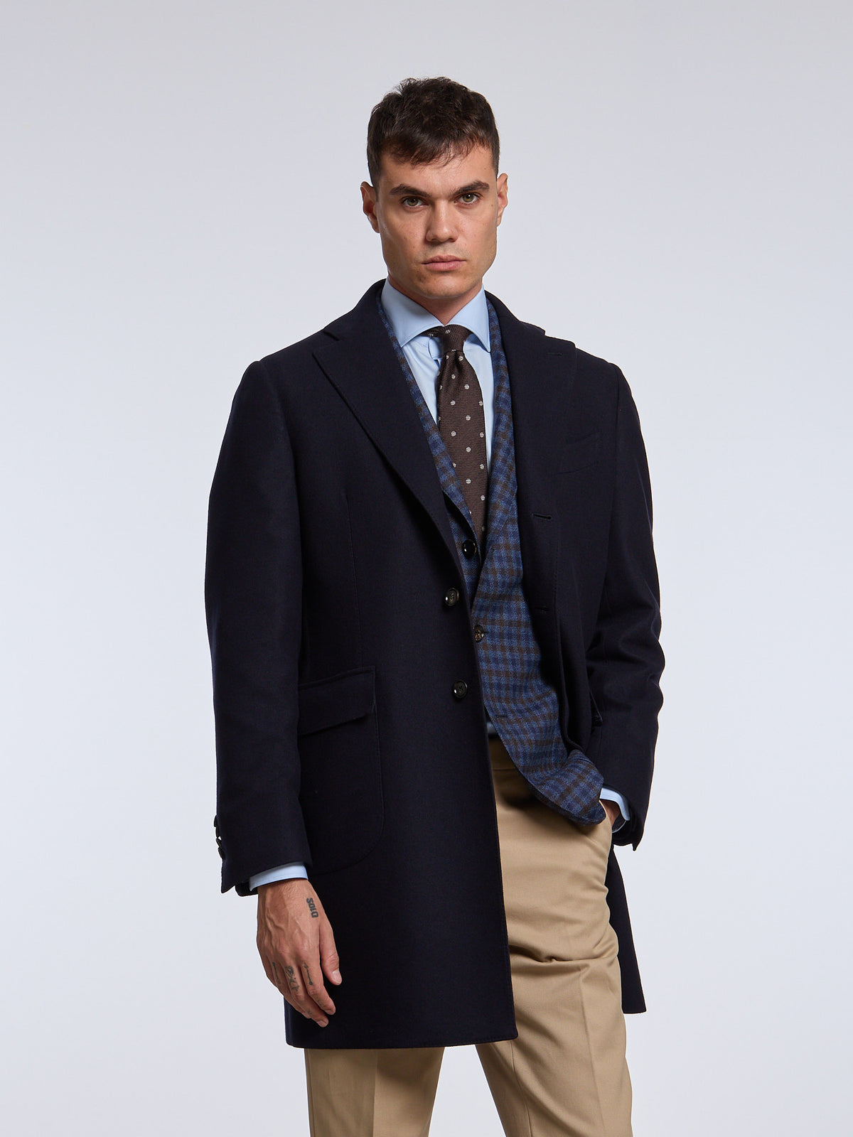 "TORINO" SINGLE-BREASTED WOOL COAT - DARK BLUE