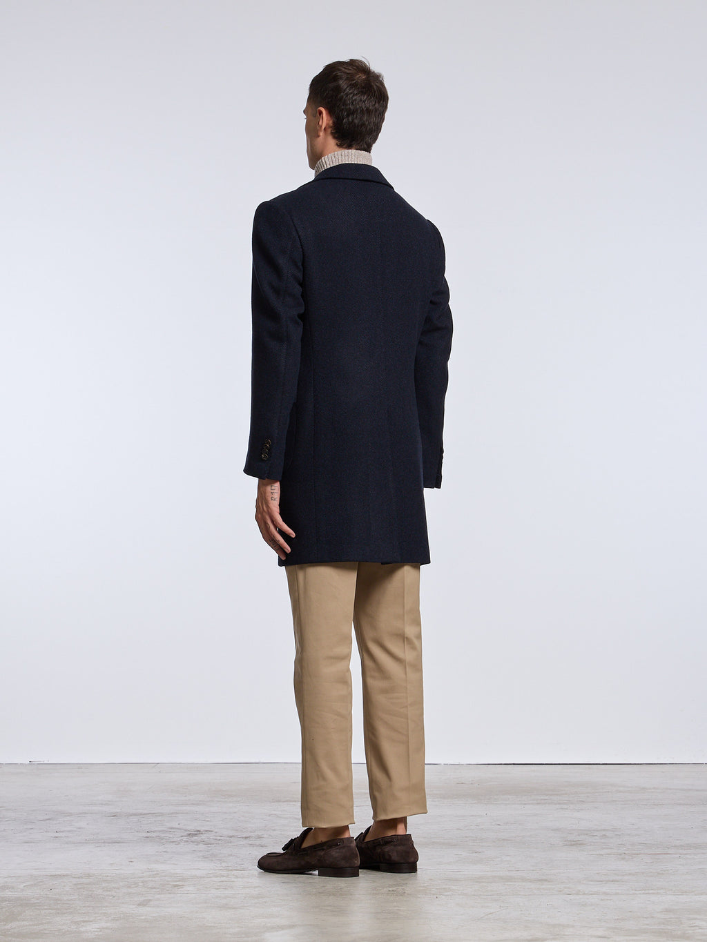 "TORINO" SINGLE-BREASTED DIAGONAL WOOL/CASHMERE COAT - BLUE