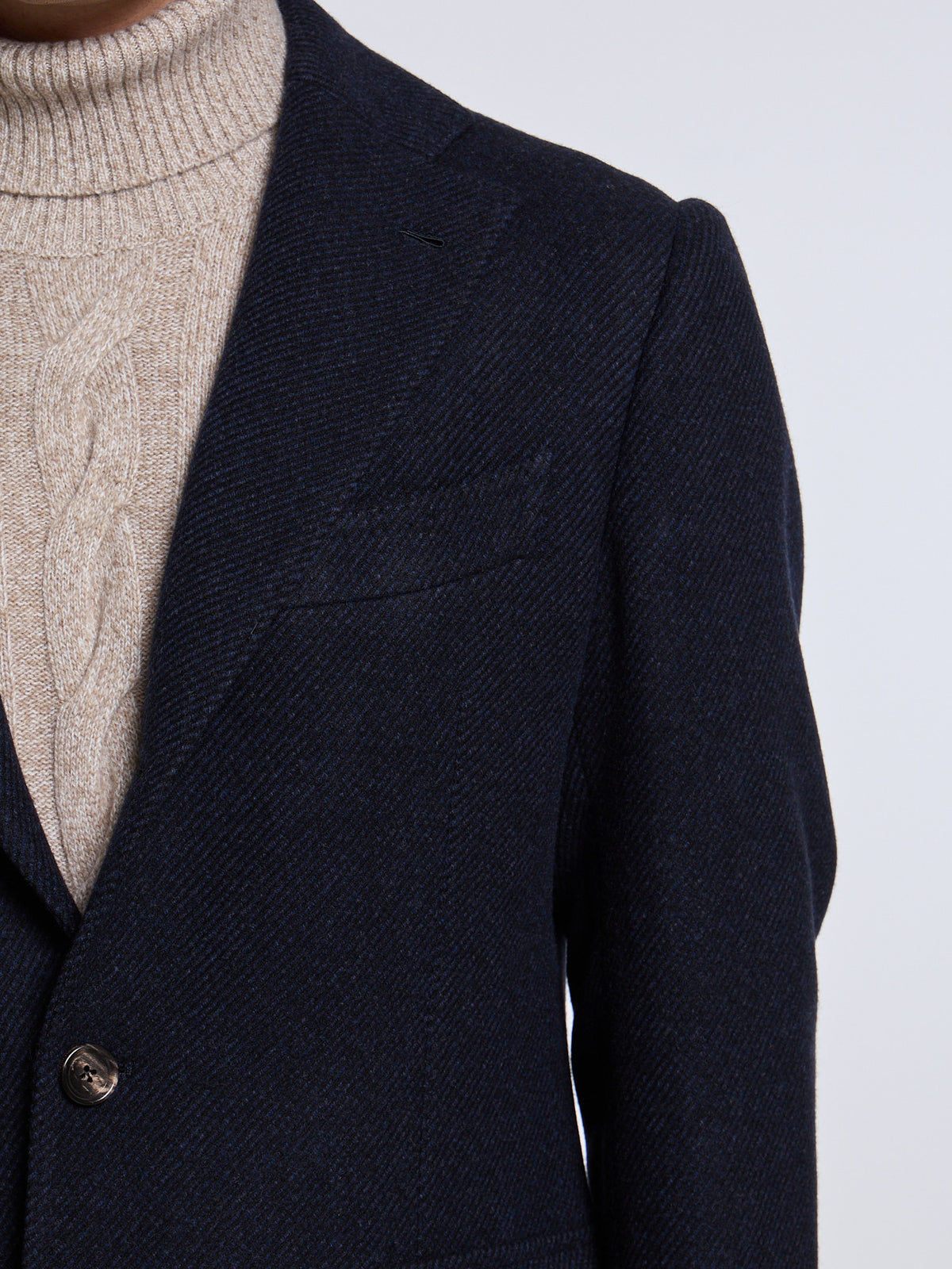 "TORINO" SINGLE-BREASTED DIAGONAL WOOL/CASHMERE COAT - BLUE