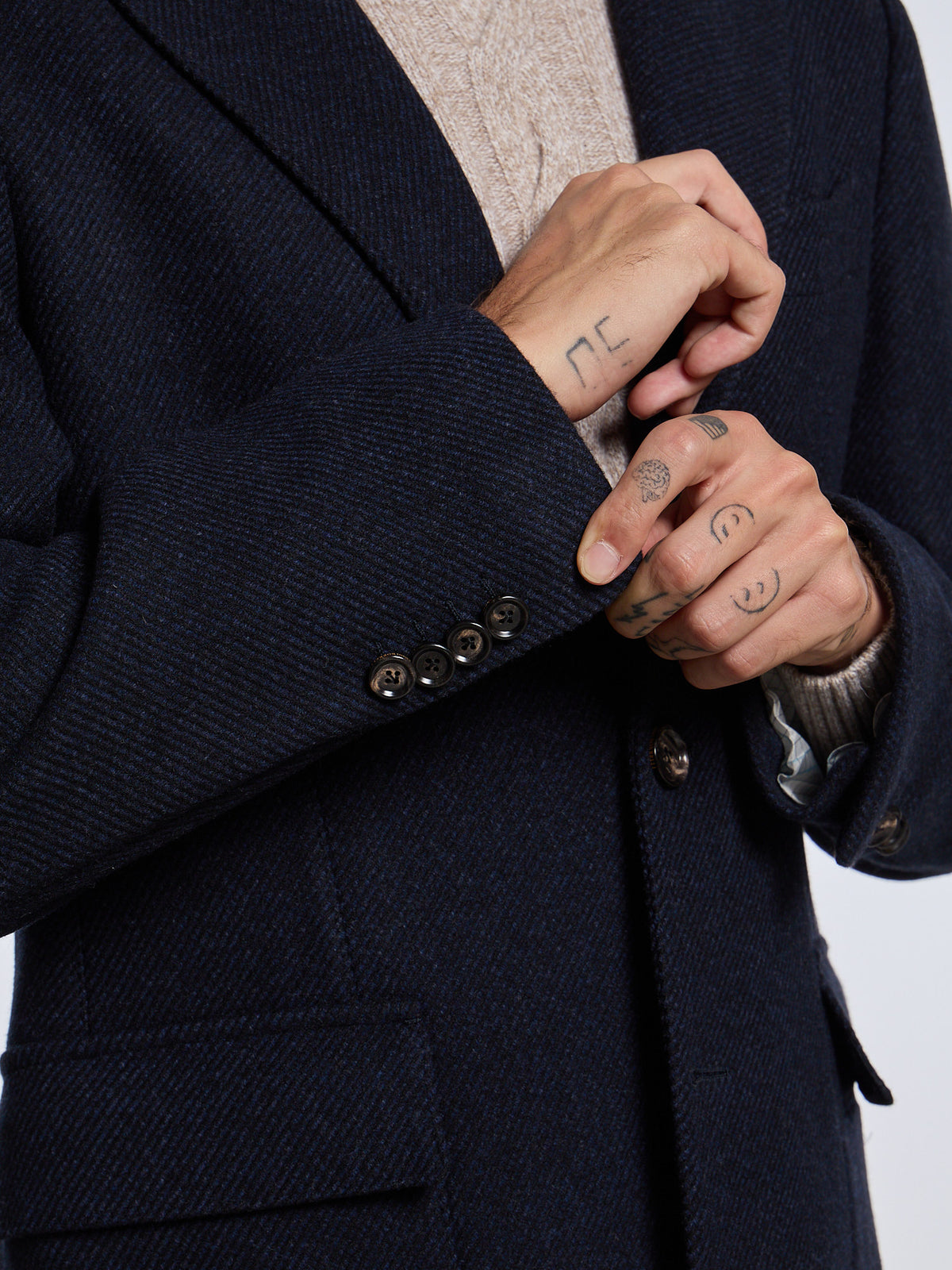 "TORINO" SINGLE-BREASTED DIAGONAL WOOL/CASHMERE COAT - BLUE