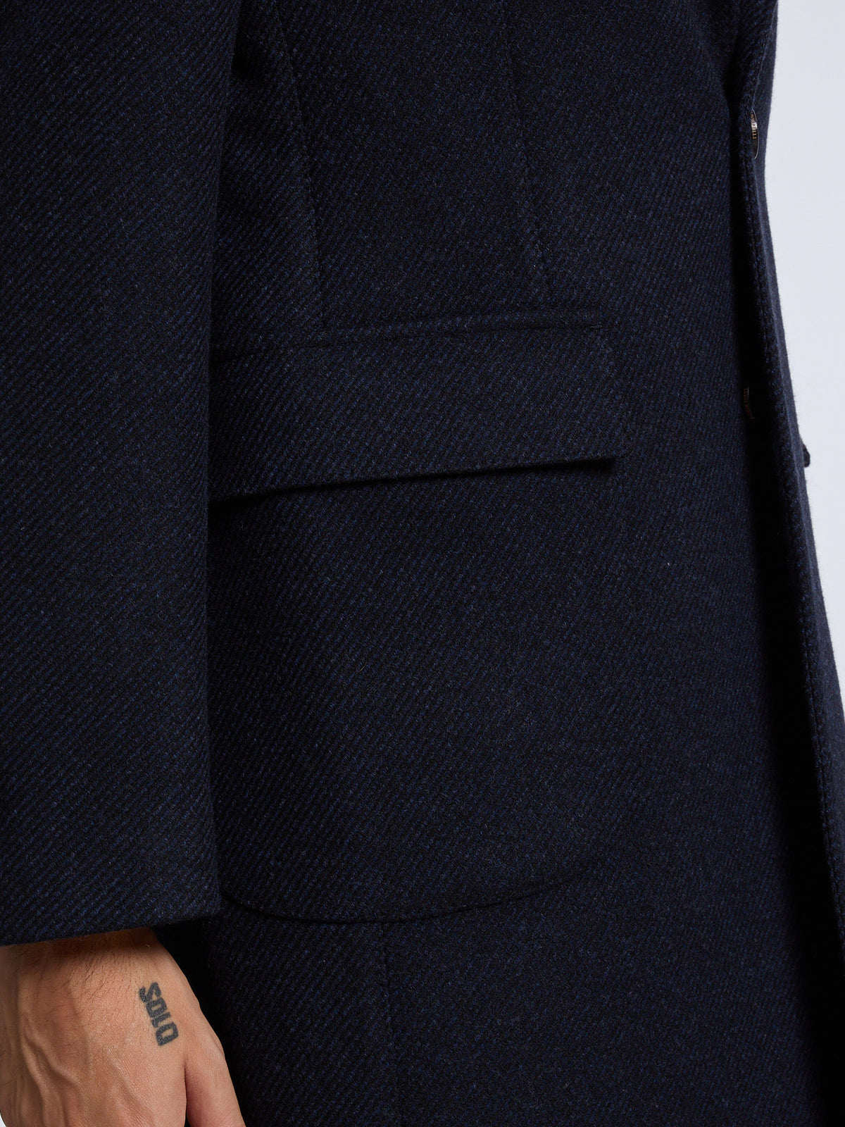 "TORINO" SINGLE-BREASTED DIAGONAL WOOL/CASHMERE COAT - BLUE