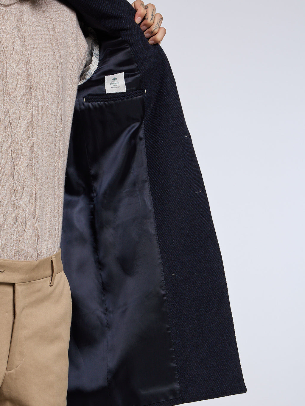 "TORINO" SINGLE-BREASTED DIAGONAL WOOL/CASHMERE COAT - BLUE