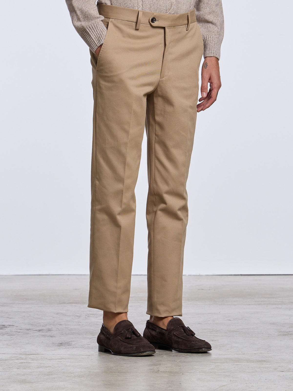 CLASSIC "NO PINCES" COTTON TROUSERS - BEIGE