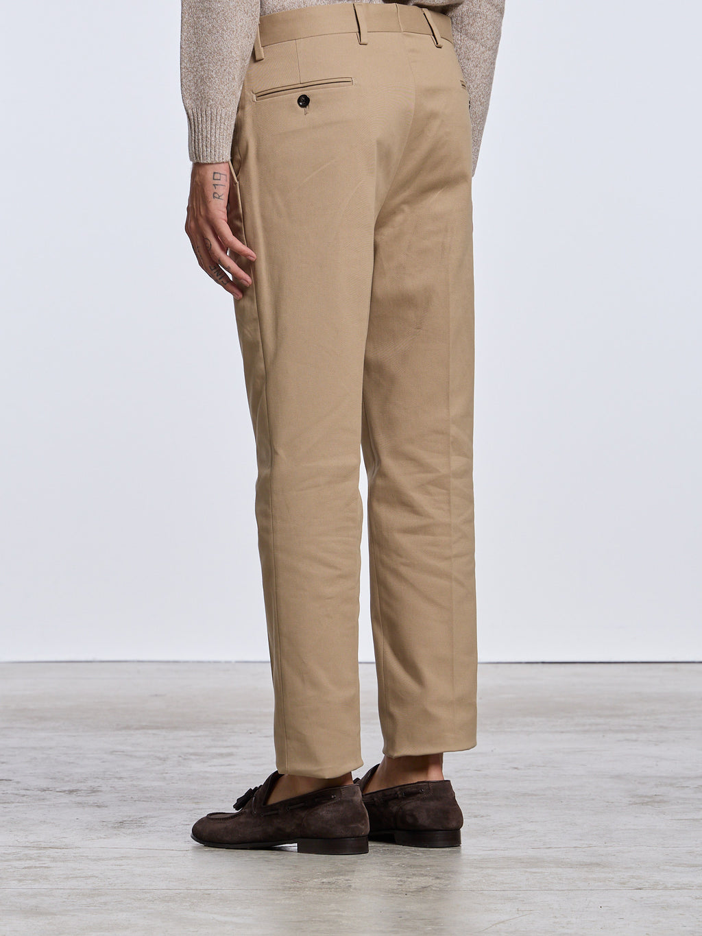 CLASSIC "NO PINCES" COTTON TROUSERS - BEIGE