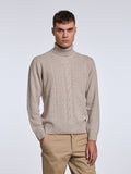 WOOL BLEND CABLE TURTLENECK - BEIGE