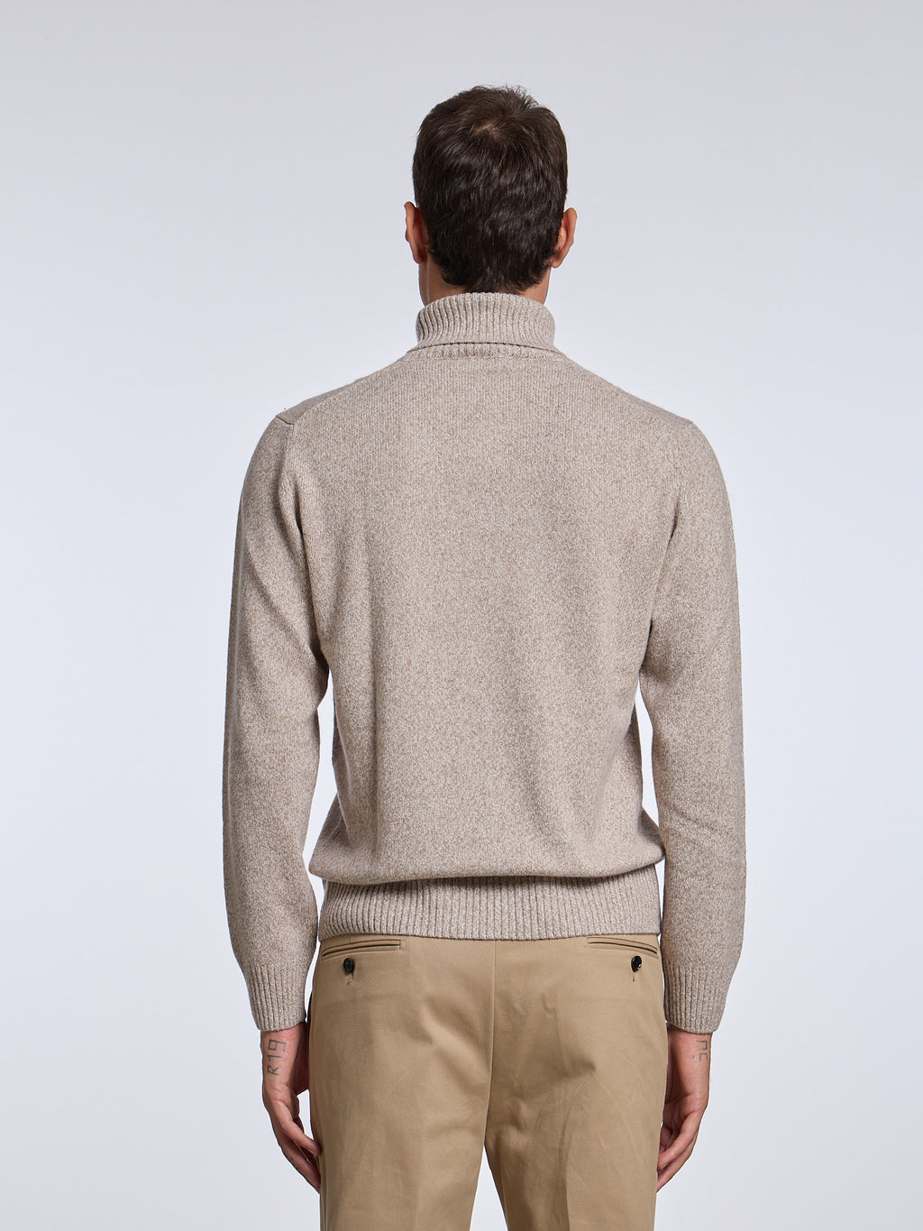 WOOL BLEND CABLE TURTLENECK - BEIGE