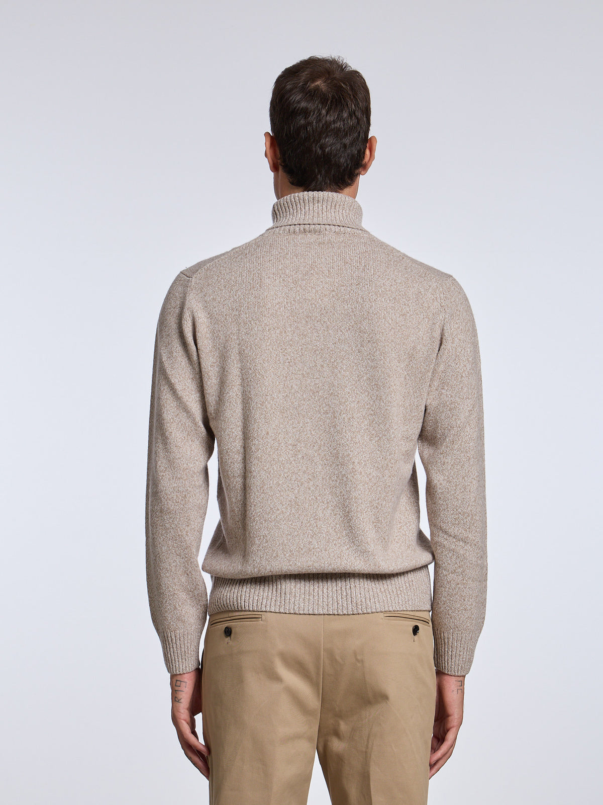 WOOL BLEND CABLE TURTLENECK - BEIGE