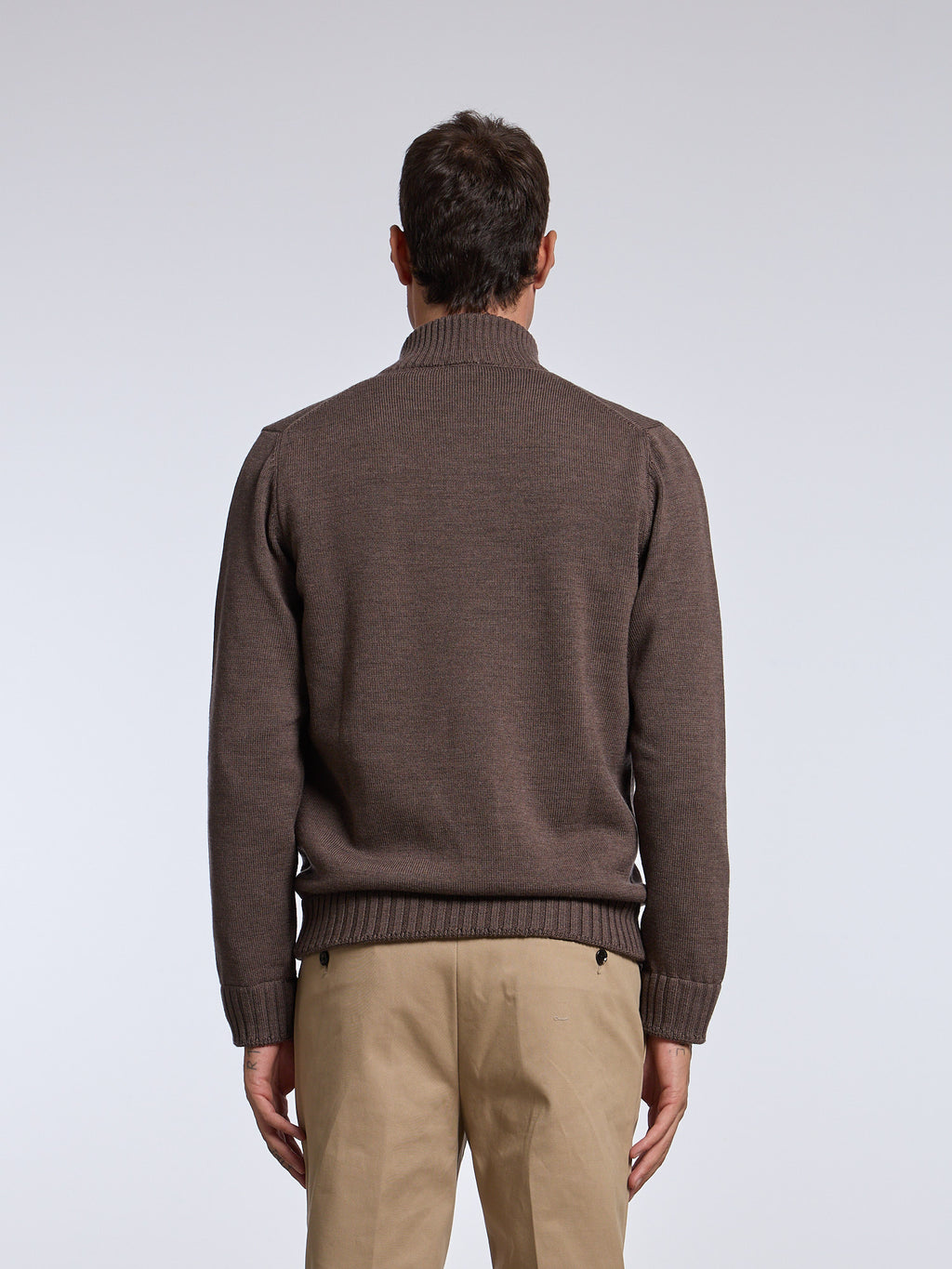 LINED WOOL BOMBER-STYLE SWEATER - MUD