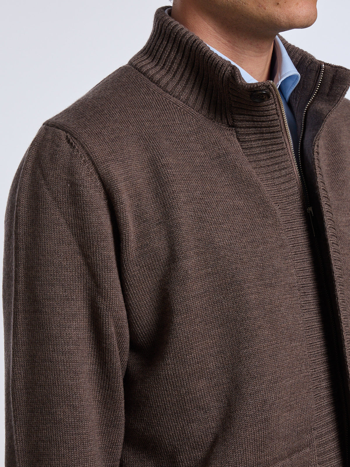 LINED WOOL BOMBER-STYLE SWEATER - MUD