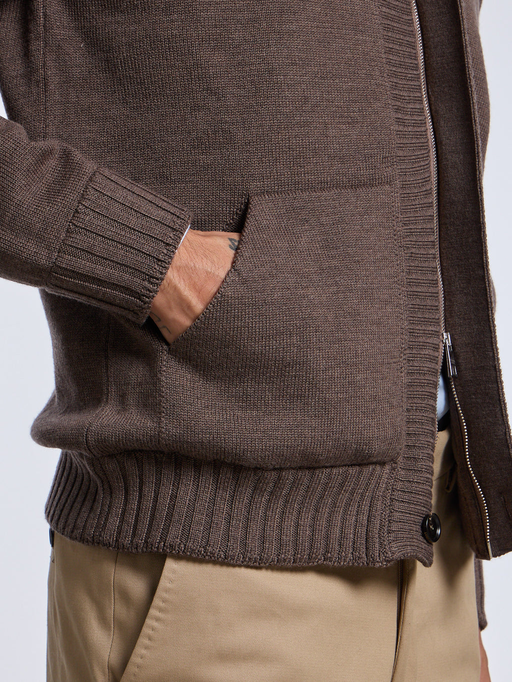 LINED WOOL BOMBER-STYLE SWEATER - MUD