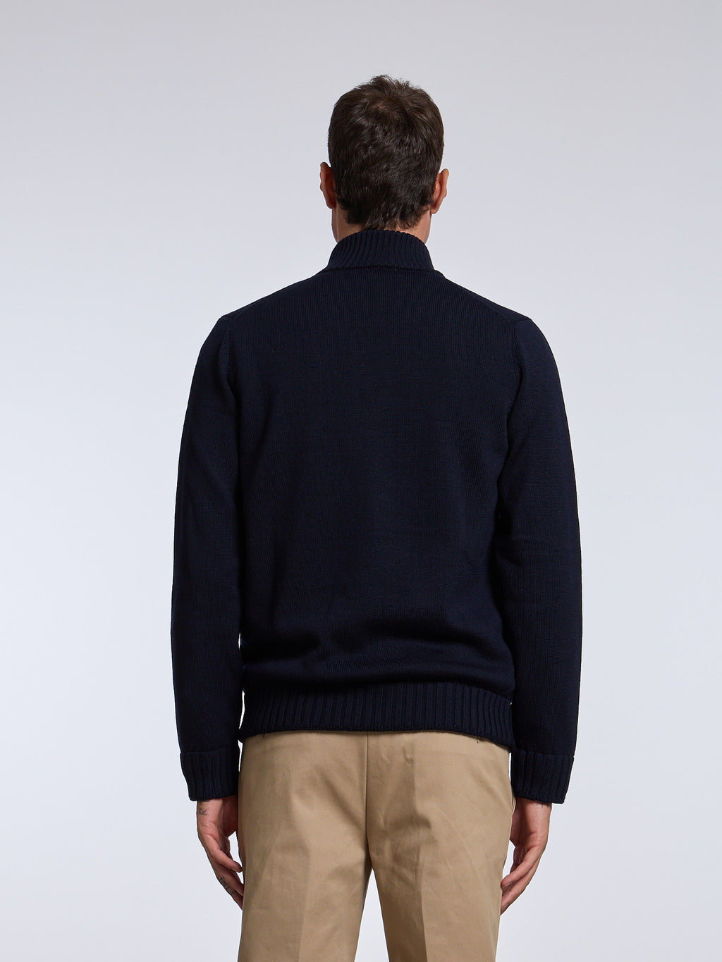 LINED WOOL BOMBER-STYLE SWEATER - BLUE NAVY