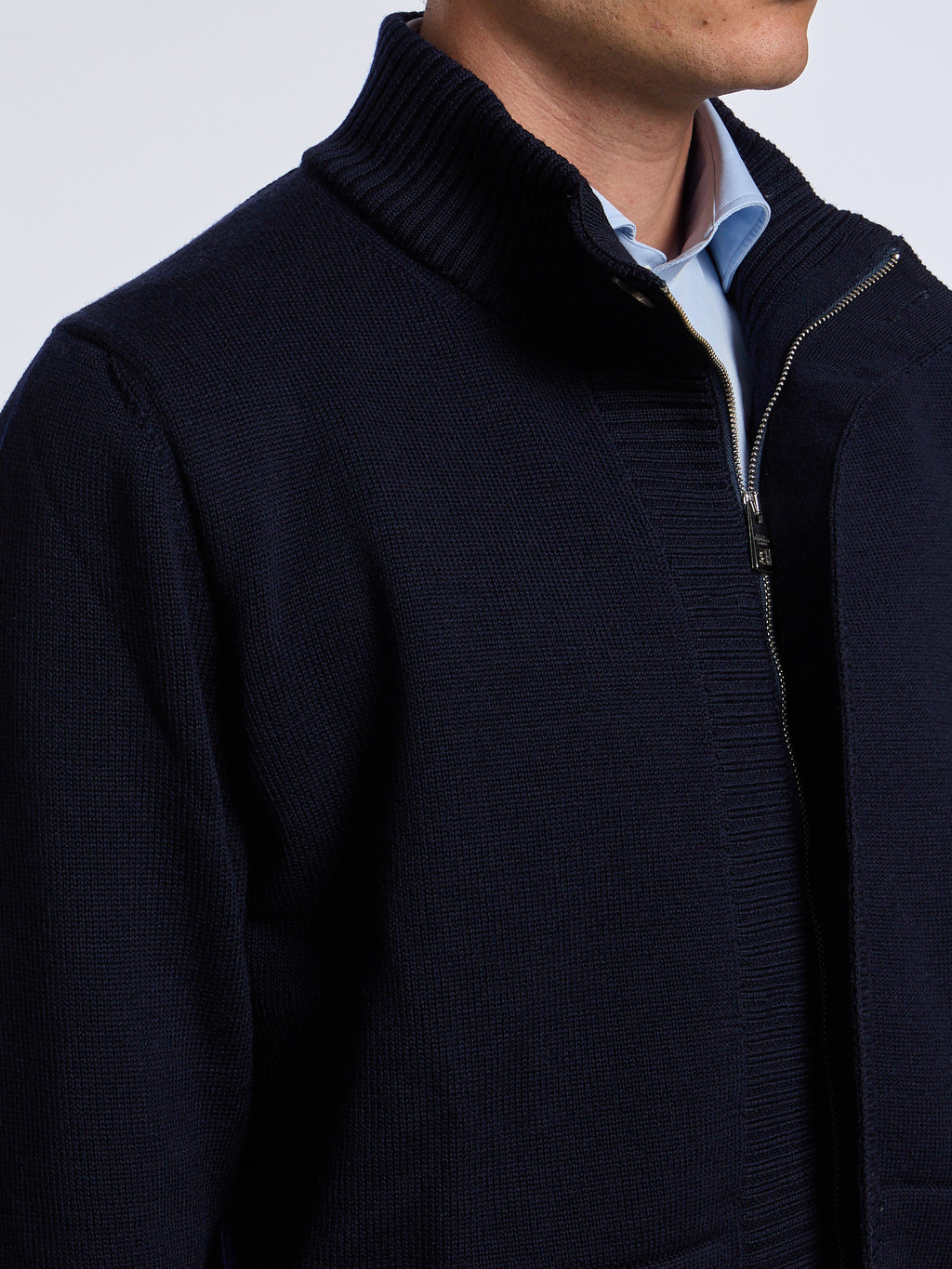 LINED WOOL BOMBER-STYLE SWEATER - BLUE NAVY