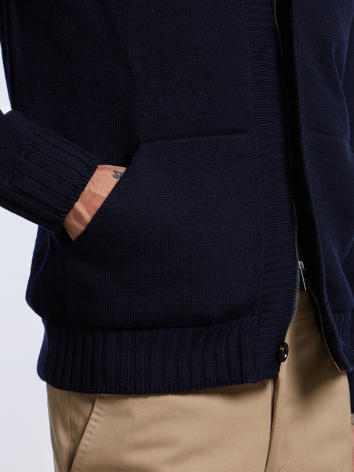 LINED WOOL BOMBER-STYLE SWEATER - BLUE NAVY