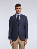 SINGLE-BREASTED CHECKED WOOL JACKET - BLUE/BROWN