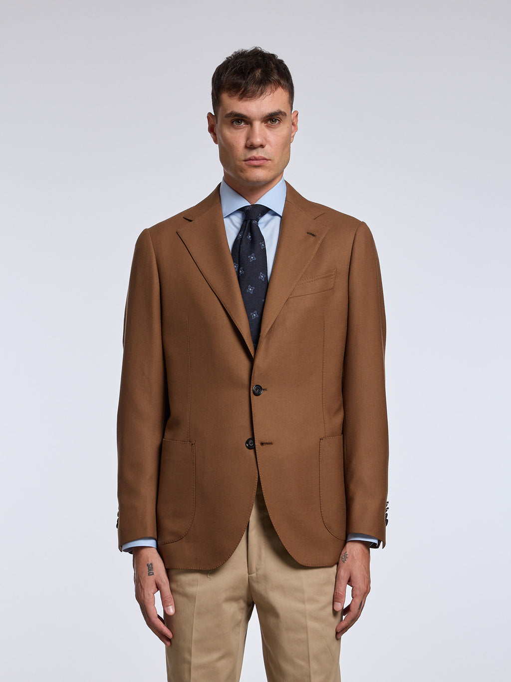 SINGLE-BREASTED WOOL/CASHMERE JACKET - BROWN