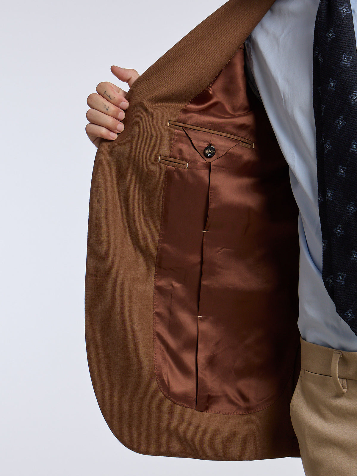 SINGLE-BREASTED WOOL/CASHMERE JACKET - BROWN