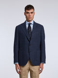 SINGLE-BREASTED "PRINCE OF WALES" WOOL/CASHMERE JACKET - BLUE
