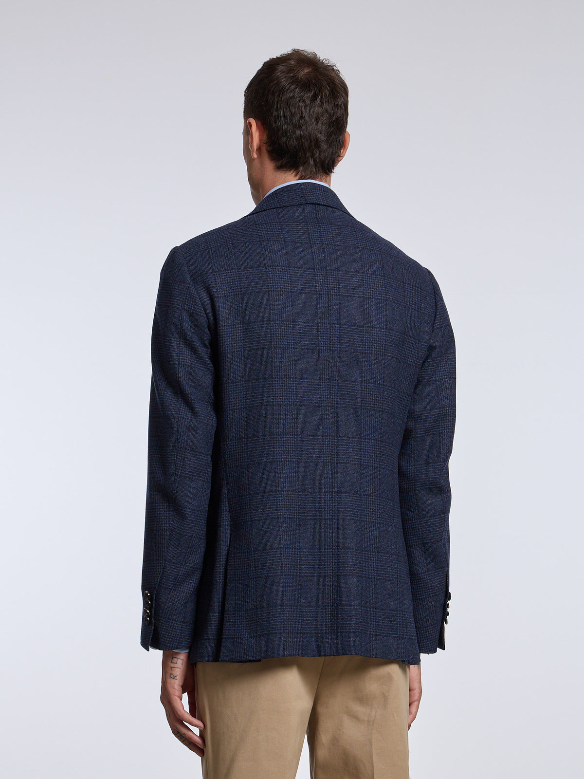 SINGLE-BREASTED "PRINCE OF WALES" WOOL/CASHMERE JACKET - BLUE