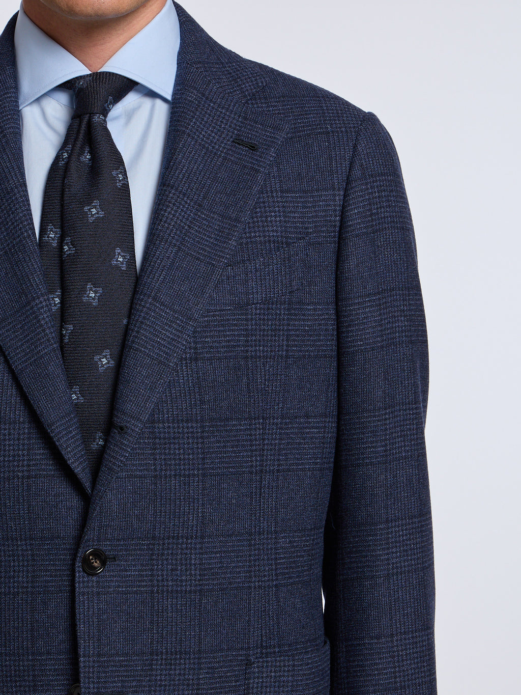 SINGLE-BREASTED "PRINCE OF WALES" WOOL/CASHMERE JACKET - BLUE