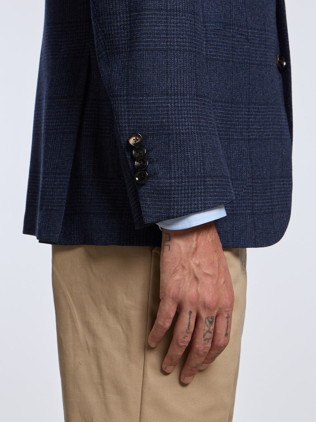 SINGLE-BREASTED "PRINCE OF WALES" WOOL/CASHMERE JACKET - BLUE