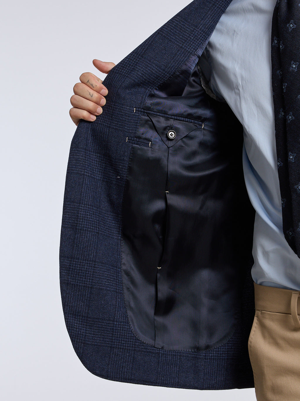 SINGLE-BREASTED "PRINCE OF WALES" WOOL/CASHMERE JACKET - BLUE