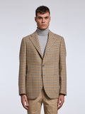 SINGLE-BREASTED CHECKED WOOL BLEND JACKET - BEIGE/BROWN/BLUE