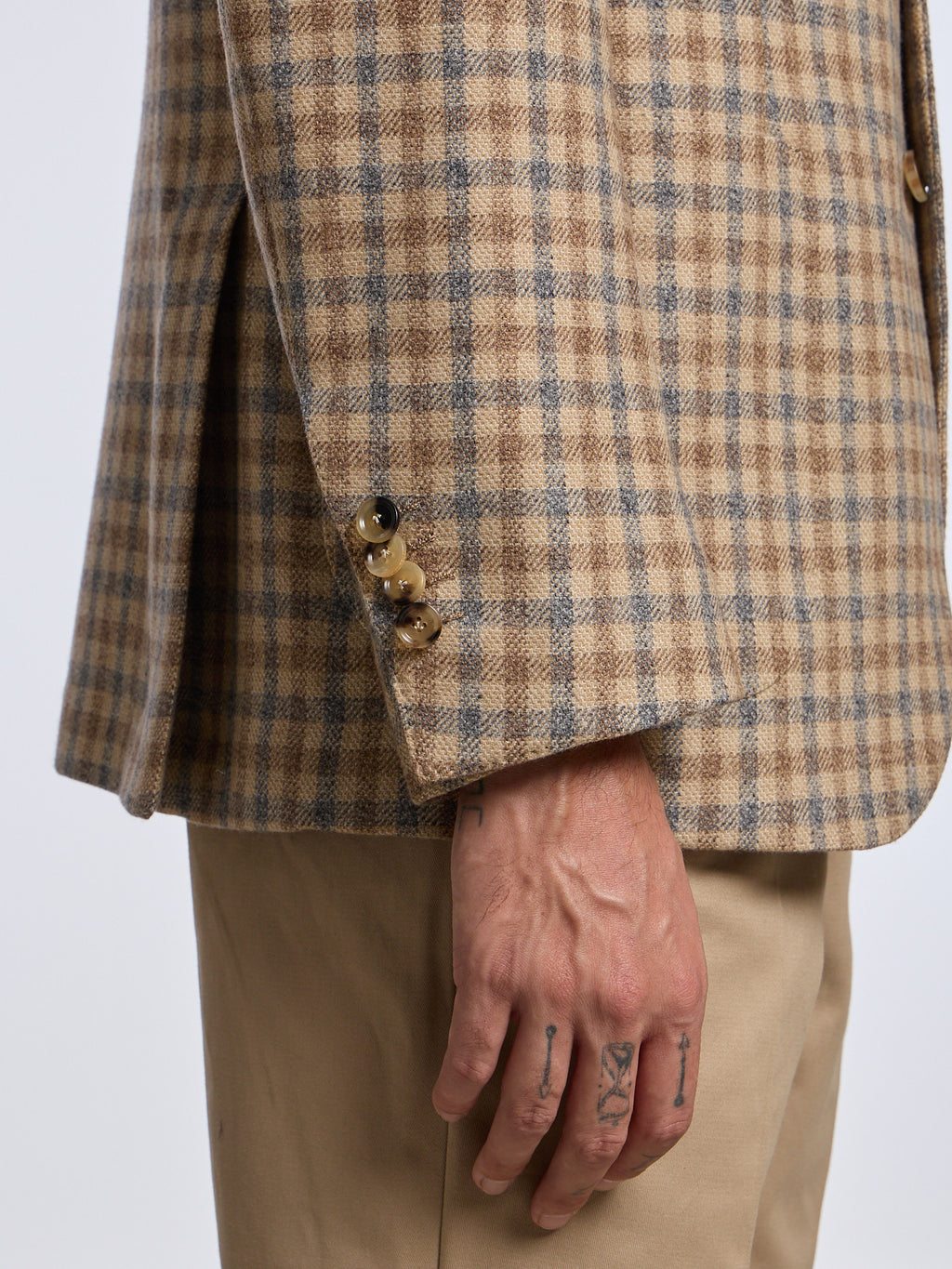 SINGLE-BREASTED CHECKED WOOL BLEND JACKET - BEIGE/BROWN/BLUE
