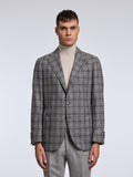 SINGLE-BREASTED CHECKED WOOL/CASHMERE JACKET - GREY