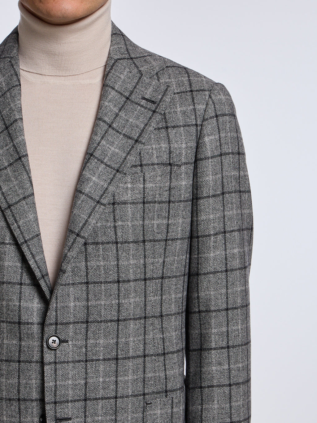 SINGLE-BREASTED CHECKED WOOL/CASHMERE JACKET - GREY