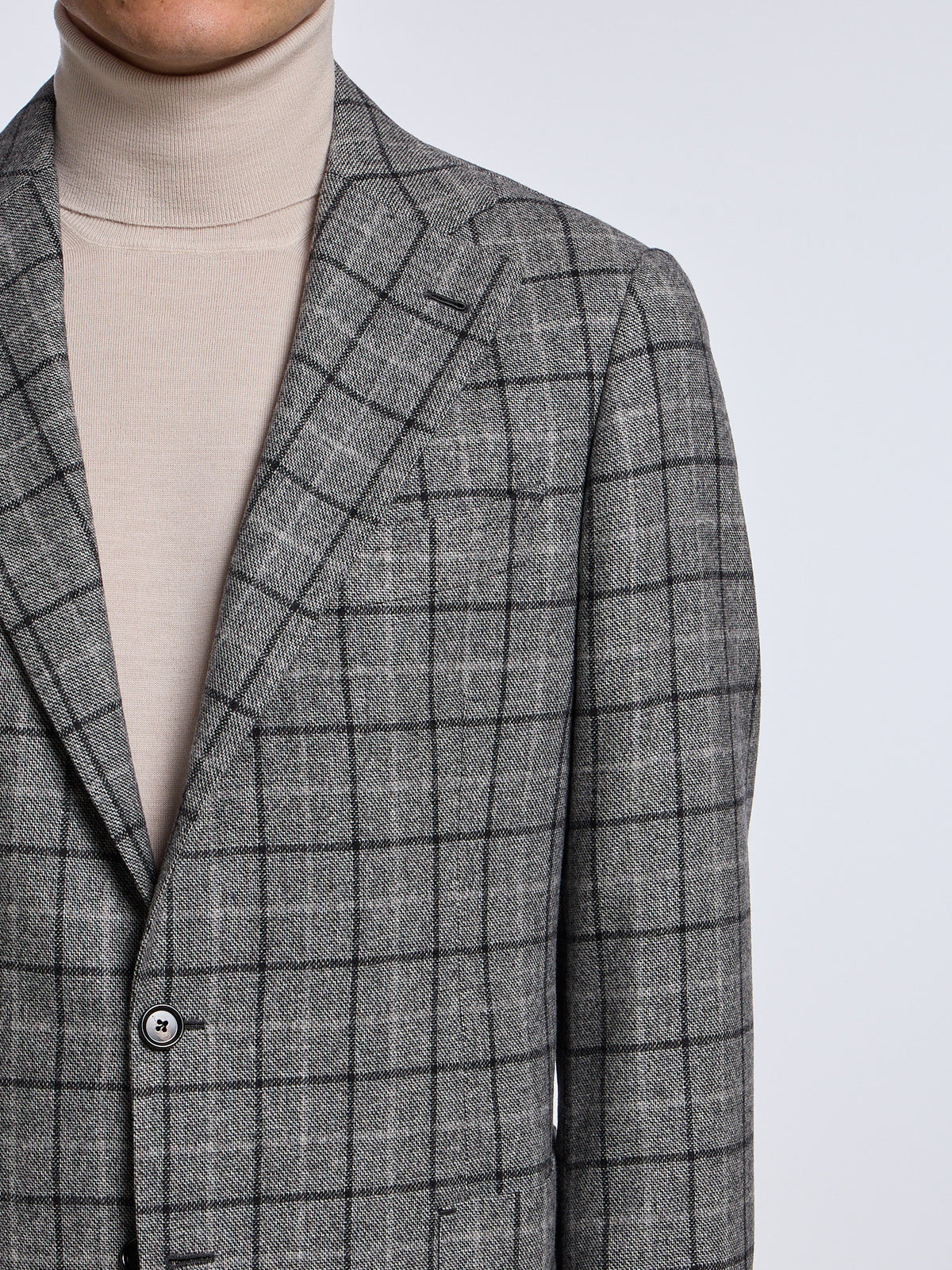 SINGLE-BREASTED CHECKED WOOL/CASHMERE JACKET - GREY