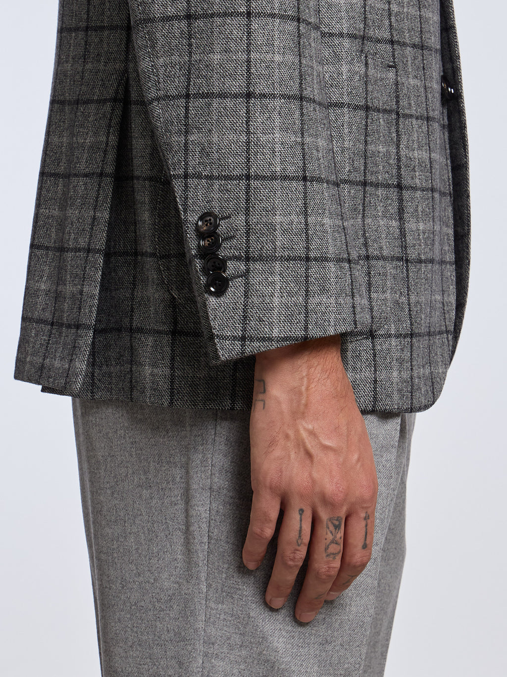 SINGLE-BREASTED CHECKED WOOL/CASHMERE JACKET - GREY