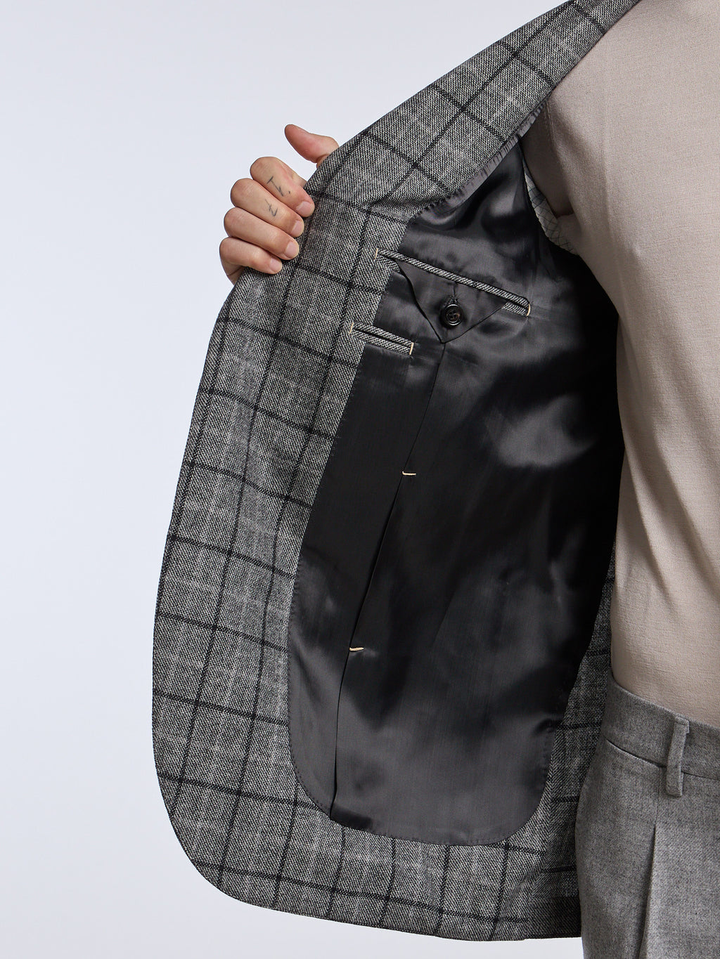 SINGLE-BREASTED CHECKED WOOL/CASHMERE JACKET - GREY