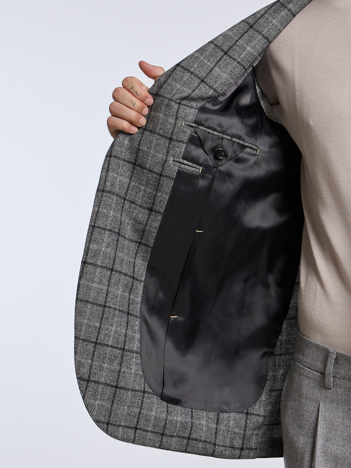 SINGLE-BREASTED CHECKED WOOL/CASHMERE JACKET - GREY