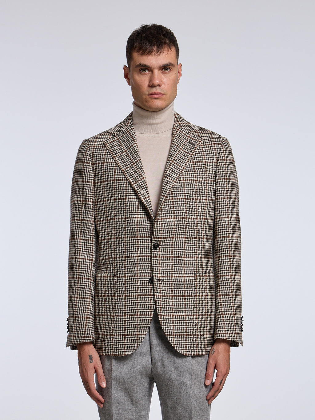 SINGLE-BREASTED "HOUNDSTOOTH" WOOL BLEND JACKET - BROWN/BEIGE