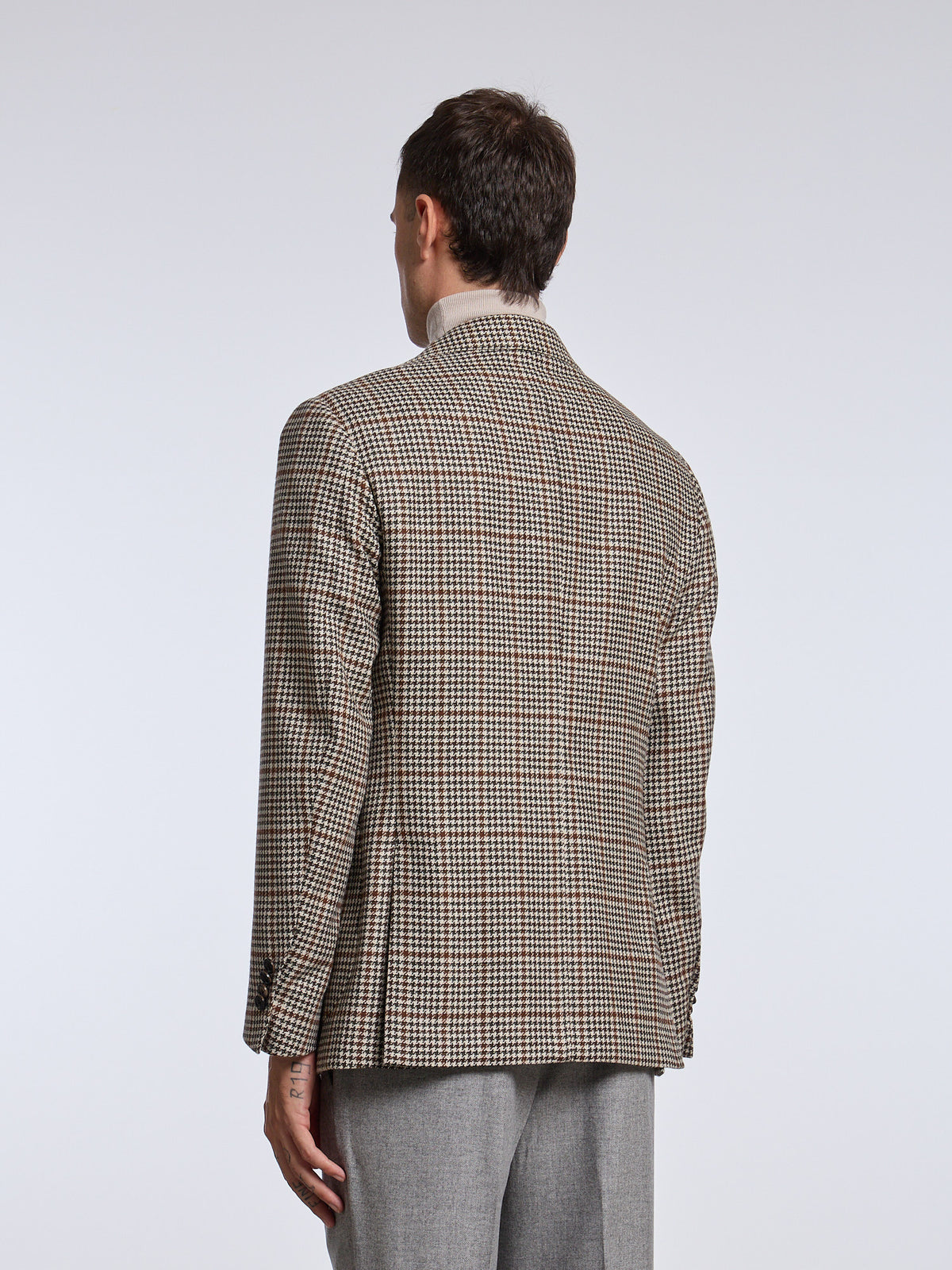 SINGLE-BREASTED "HOUNDSTOOTH" WOOL BLEND JACKET - BROWN/BEIGE