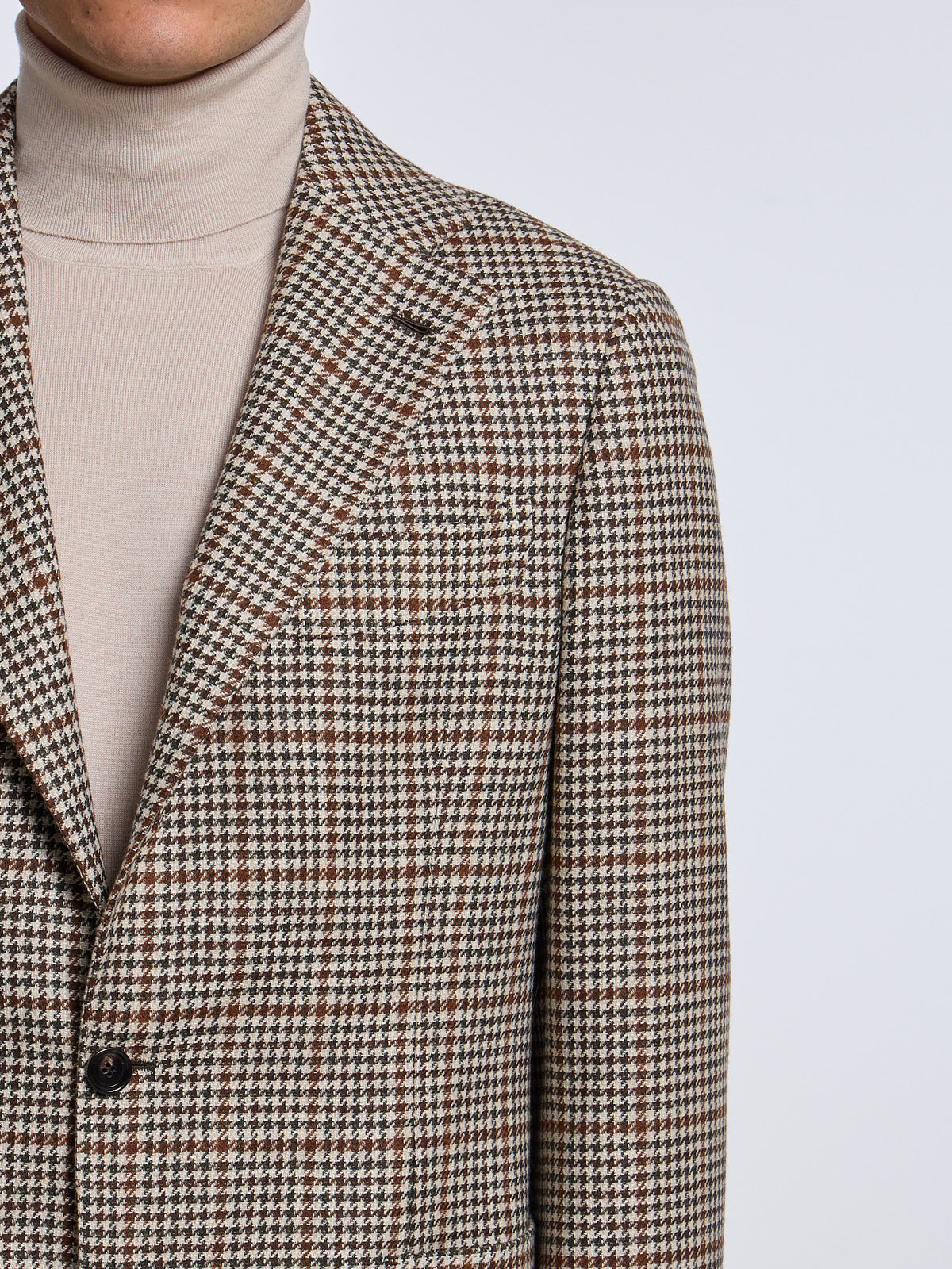 SINGLE-BREASTED "HOUNDSTOOTH" WOOL BLEND JACKET - BROWN/BEIGE