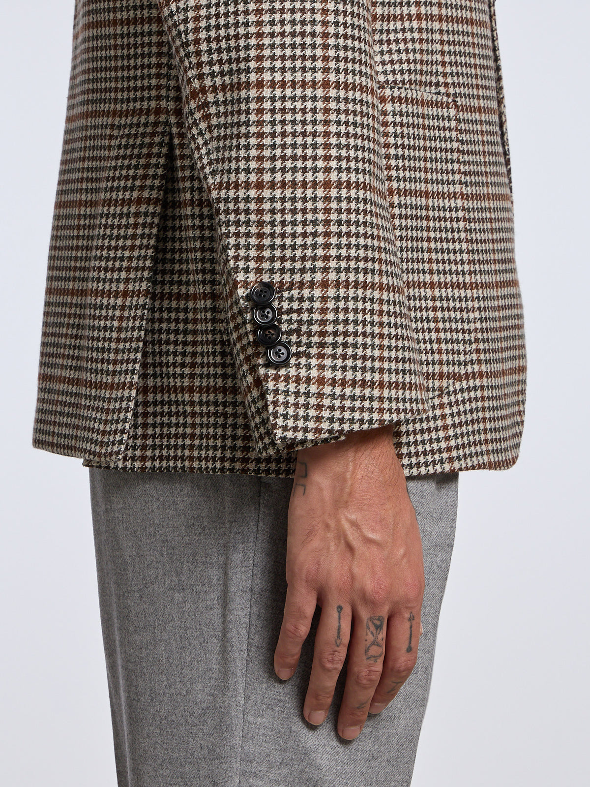 SINGLE-BREASTED "HOUNDSTOOTH" WOOL BLEND JACKET - BROWN/BEIGE