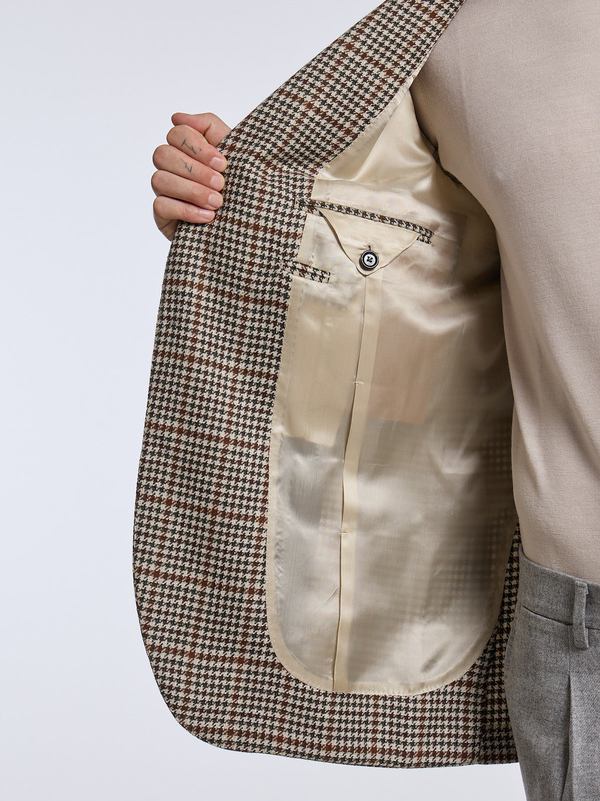 SINGLE-BREASTED "HOUNDSTOOTH" WOOL BLEND JACKET - BROWN/BEIGE