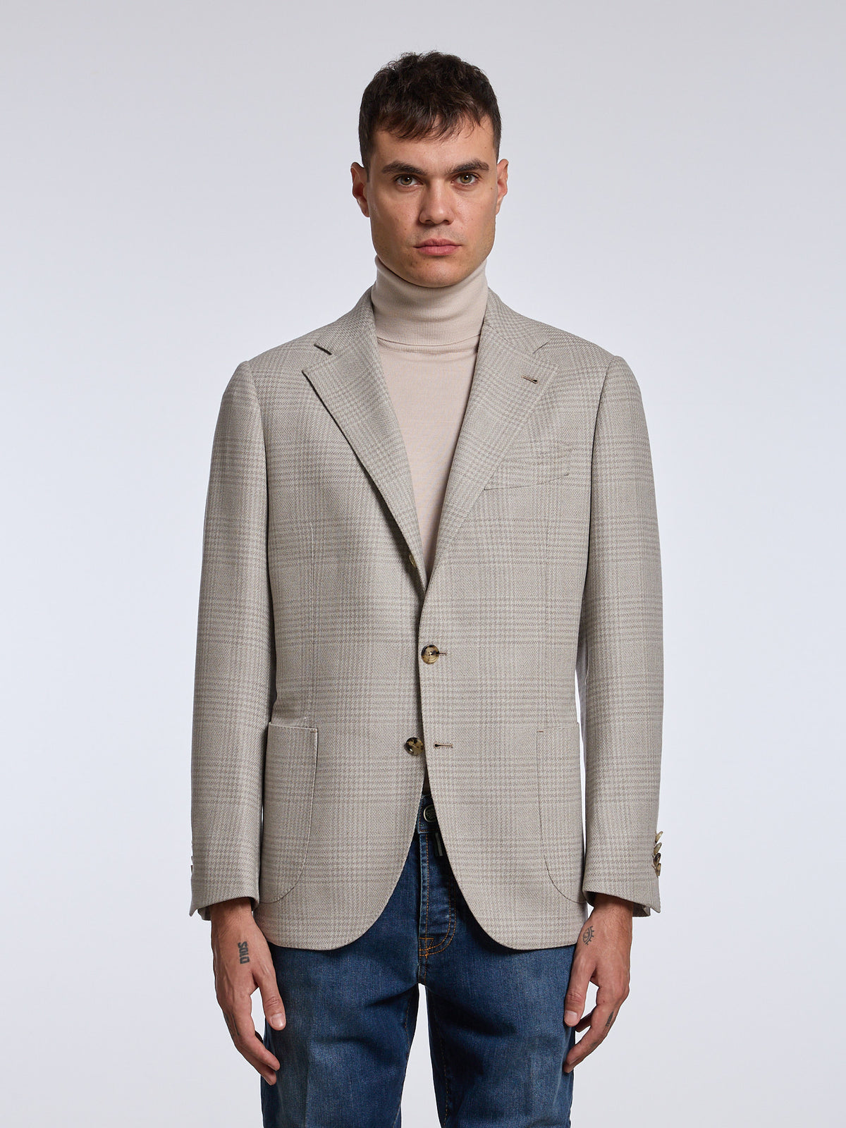 SINGLE-BREASTED "PRINCE OF WALES" WOOL JACKET - BEIGE