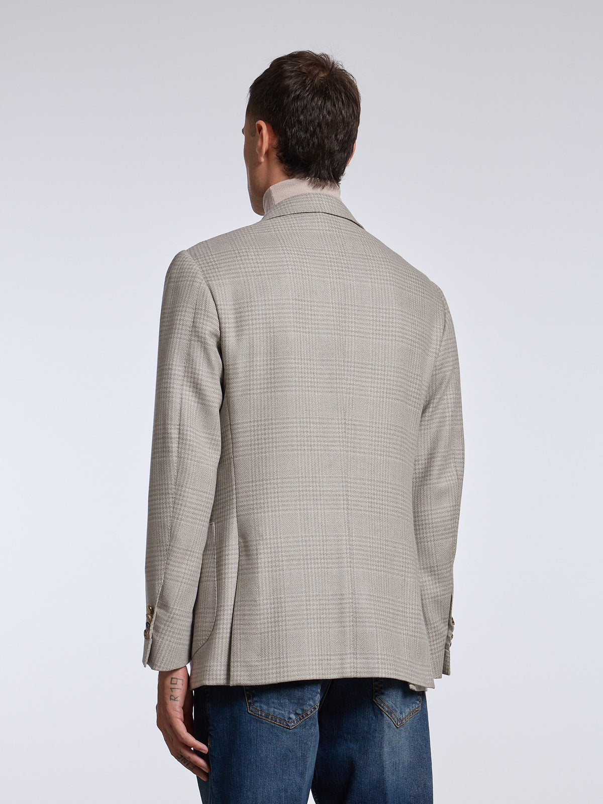 SINGLE-BREASTED "PRINCE OF WALES" WOOL JACKET - BEIGE