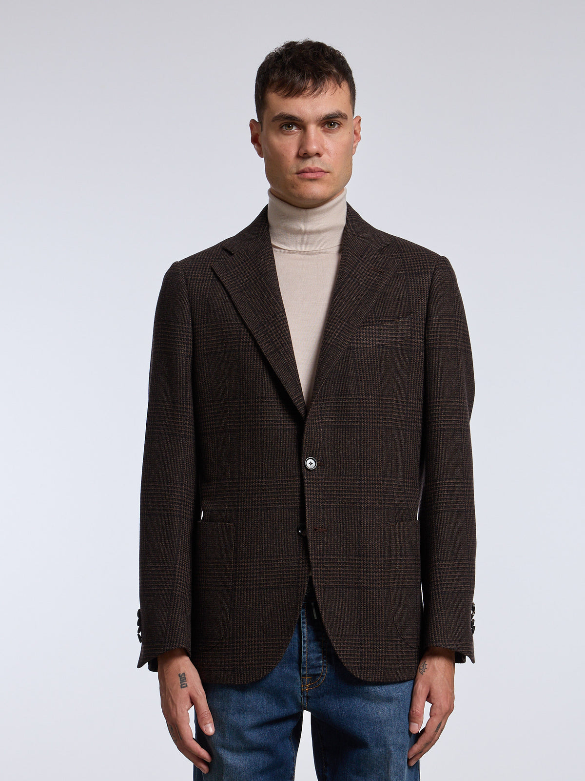 SINGLE-BREASTED "PRINCE OF WALES" WOOL JACKET - BROWN