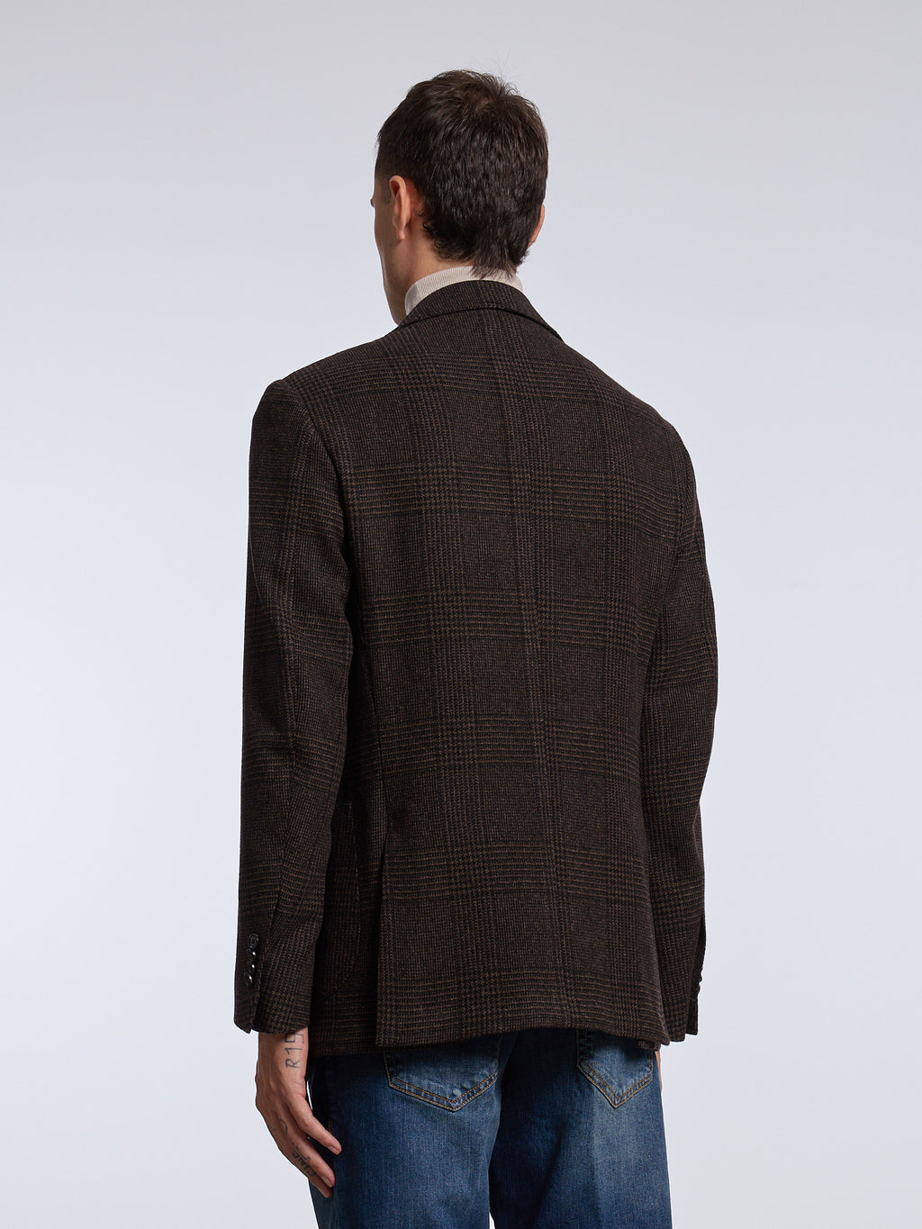 SINGLE-BREASTED "PRINCE OF WALES" WOOL JACKET - BROWN