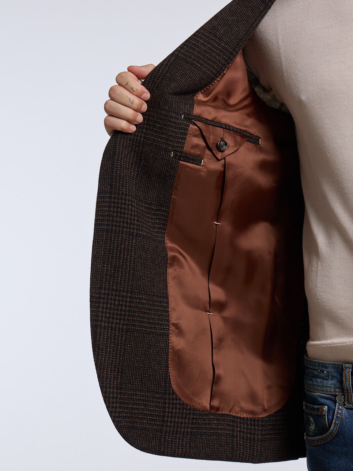 SINGLE-BREASTED "PRINCE OF WALES" WOOL JACKET - BROWN