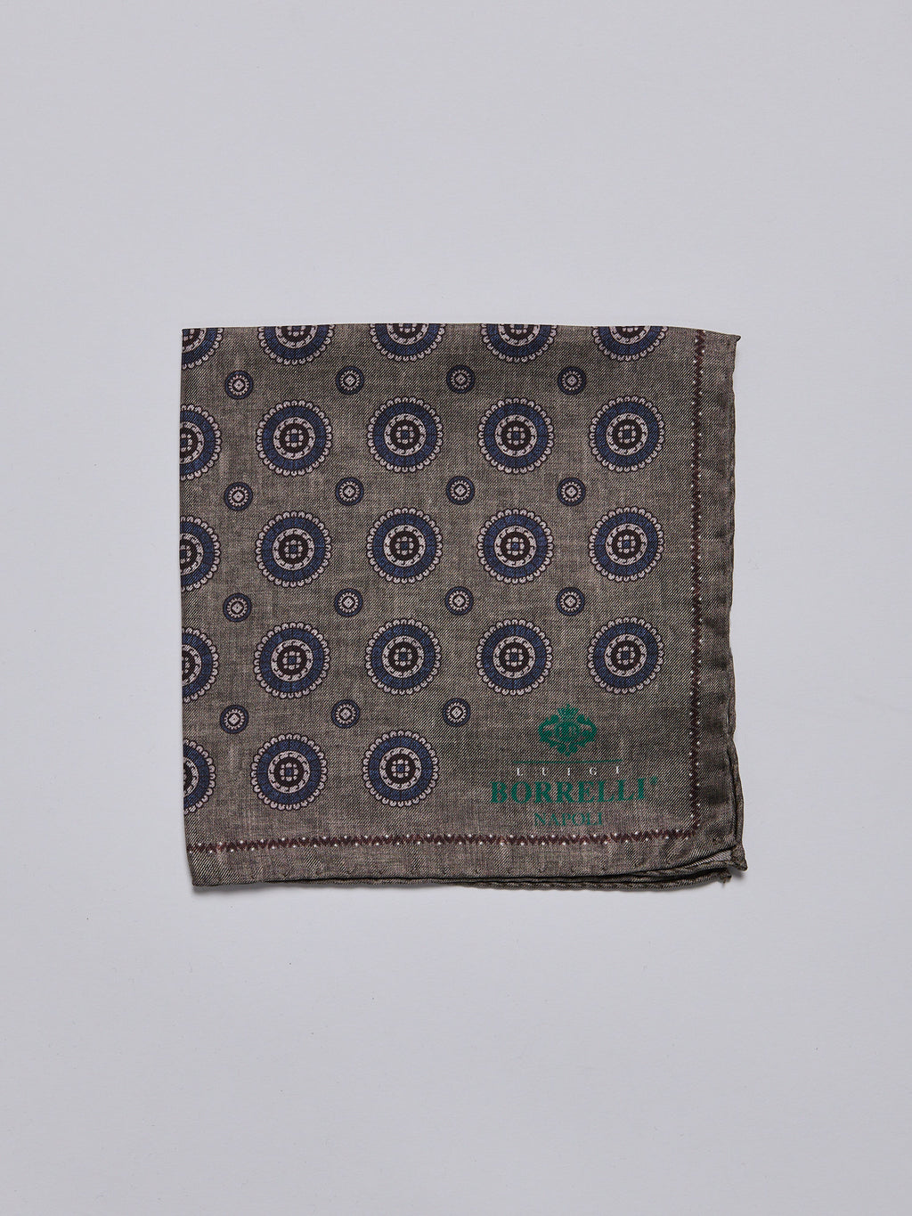 SILK POCKET SQUARE - BEIGE/BLUE