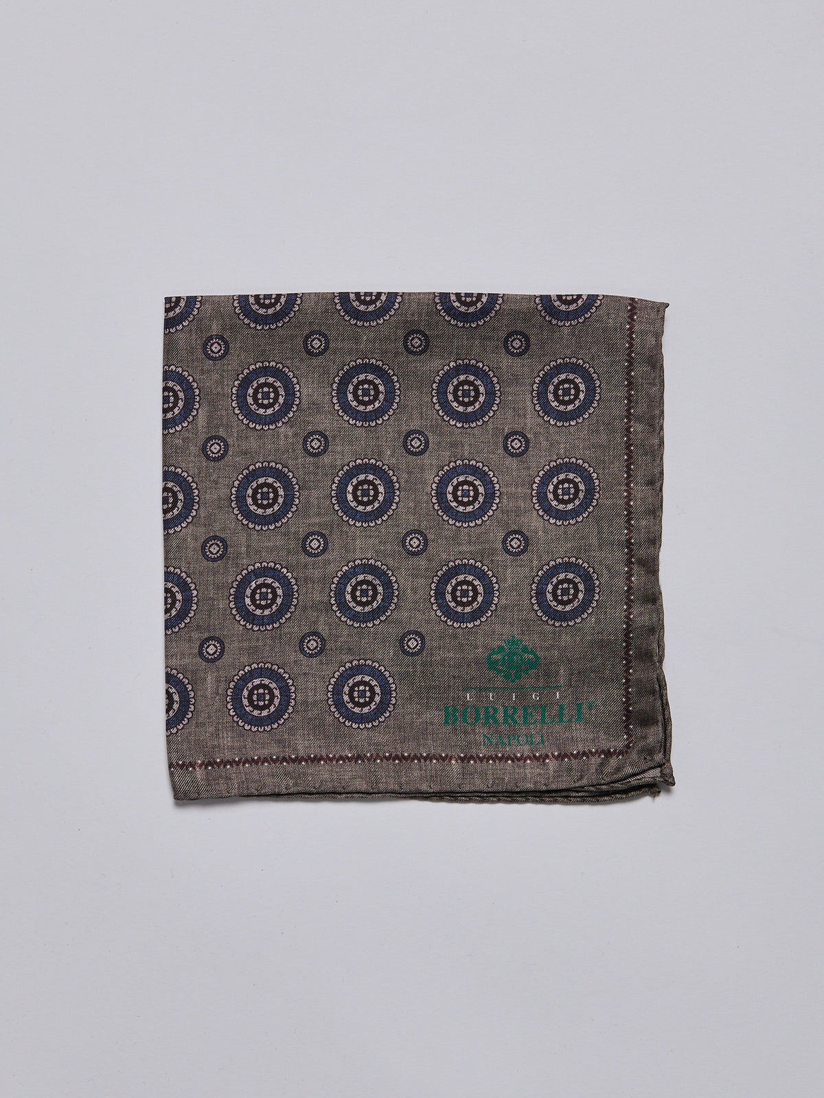 SILK POCKET SQUARE - BEIGE/BLUE