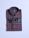 CHECKED BUTTON-DOWN COTTON SHIRT - BROWN/RED